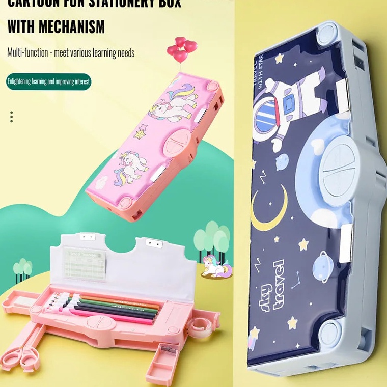 

KODE W78U Kotak Pensil Pola Kartun Lapisan Ganda Tunggal dengan Rautan Kapasitas