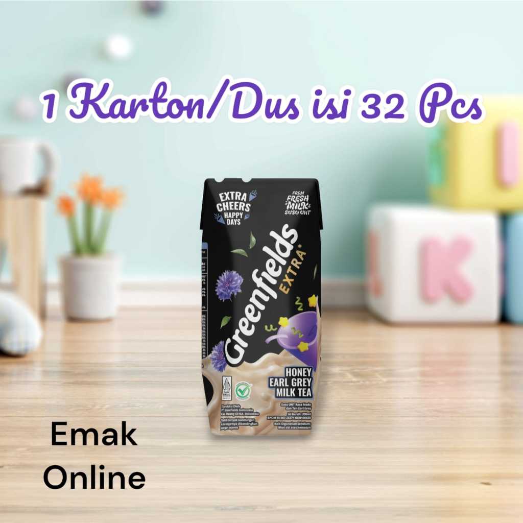 

Susu UHT Greenfields Extra Cheers Honey Earl Grey Milk Tea 200 ml isi 32 Pcs