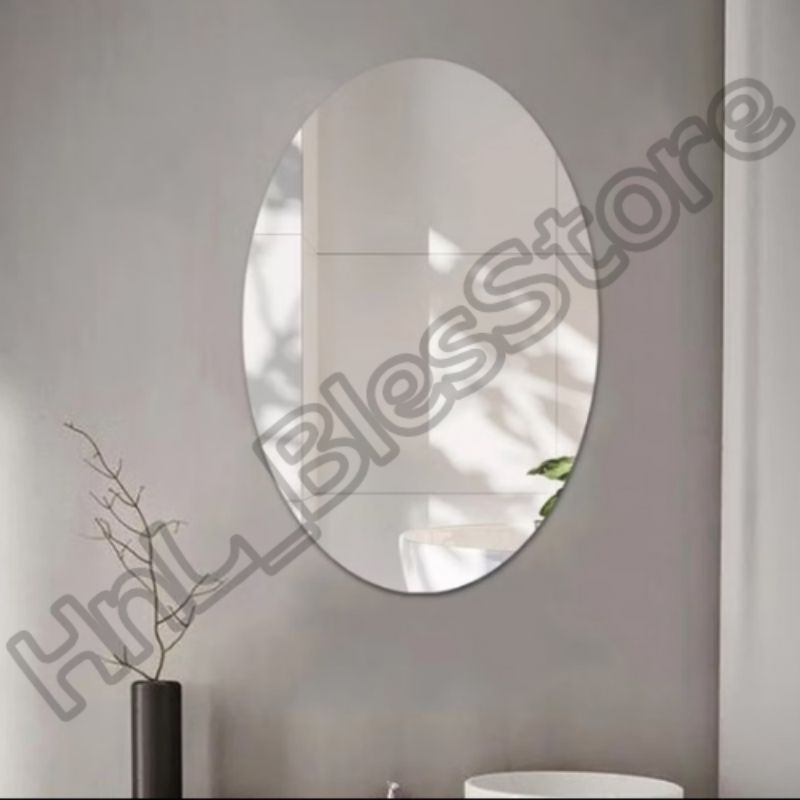 Stiker cermin kaca oval anti pecah / cermin kamar mandi / cermin aesthetic / cermin dinding / cermin