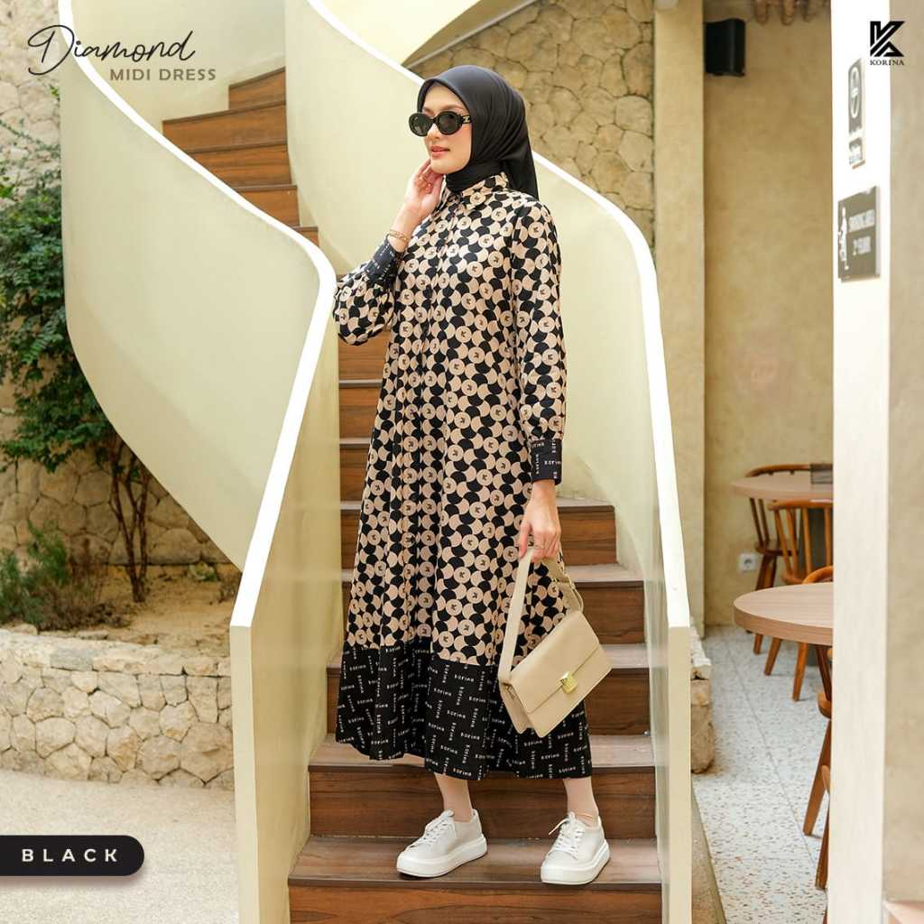 Korina Diamond Midi Dress Black