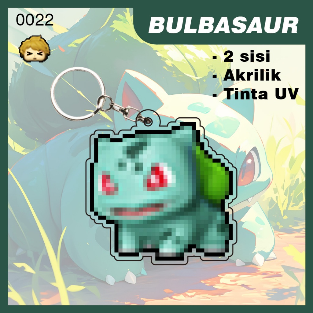 Gantungan Kunci Akrilik, Keychain Pixel Games Pokemon Bulbasaur - 22