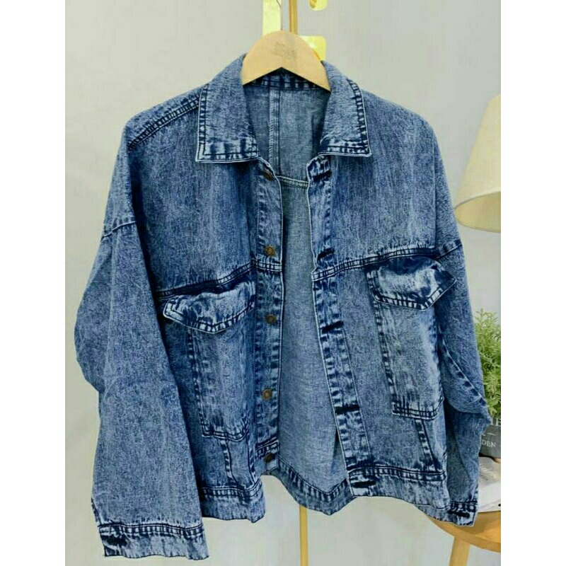 NEW PRODUCT JAKET JEANS JUMBO WANITA OVERSIZE JUMBO ALMA JAKET BIGSIZE LD 130
