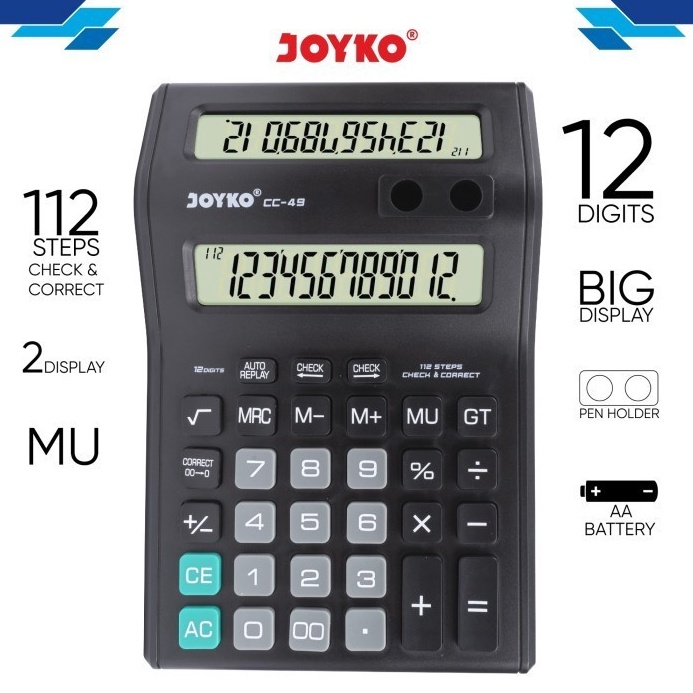 

KODE N33U Calculator Kalkulator Joyko CC49 12 Digits Dual Screen Double Layar