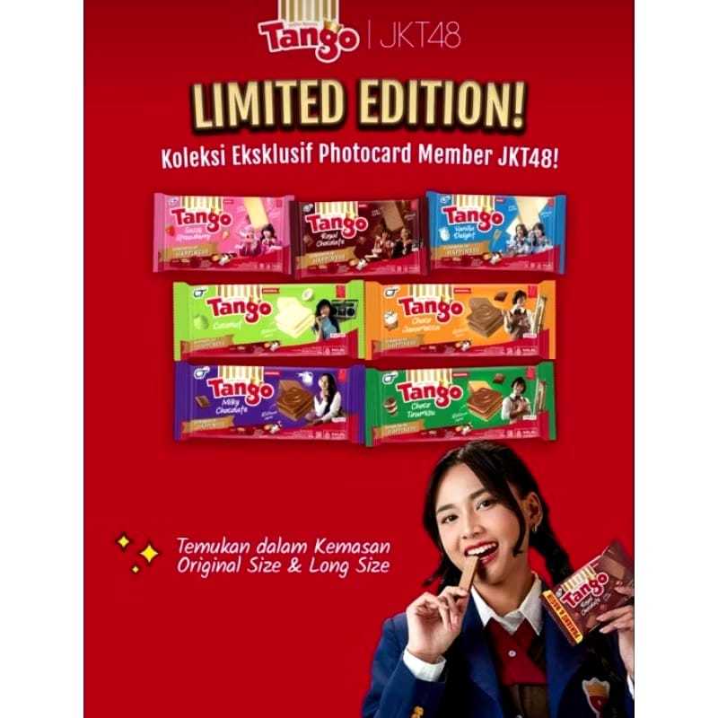 

OKESTORE_PKU / Tango JKT48 / 35 G / Wafer Limited Edition / Exclusive / Vanila Delight / Sassy Strawberry / Milky Chocolate / Royal Coklat / Choco Javamoca / Tiramisu / Sachet / Snack / Cemilan /Gandum / Sehat / All Variant / Chesee / PEKANBARU