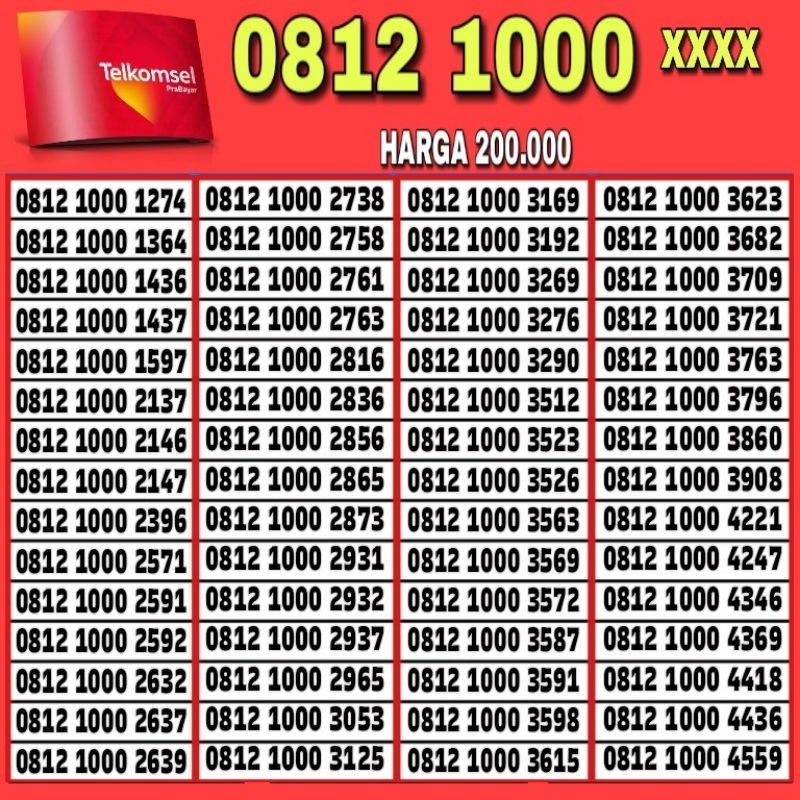 NOMOR CANTIK TELKOMSEL SIMPATI 4G LTE 1000 - O812 1000