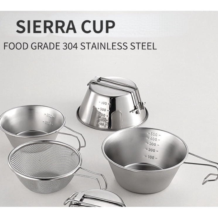 Paket Untung  Sierra Cup Stainless Steel 34  Gelas Lipat Mangkok Camping Panci Masak Mini Saringan M