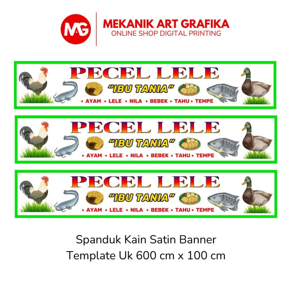 Mekanik Art | Cetak Spanduk Kain Ukuran (600 cm x 100 cm) / Spanduk Pecel Lele / Spanduk Nasi Uduk