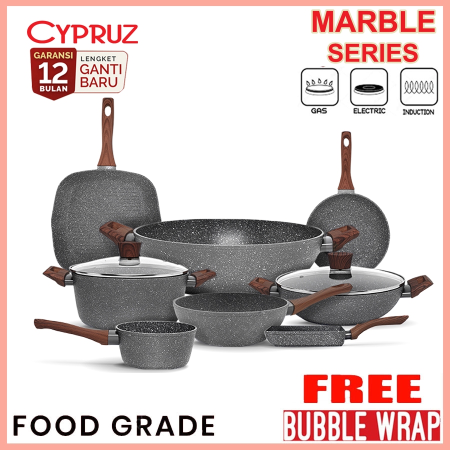 Cyprus Cookware Marble Cypruz Sauce Pan Fry wok Cipruz panci Wajan Induksi Anti Lengket