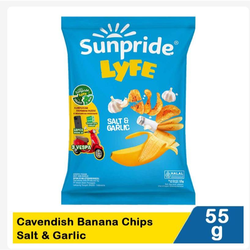 

Sunpride Lyfe keripik pisang rasa coklat / Chips Salt & Garlic 55 gr