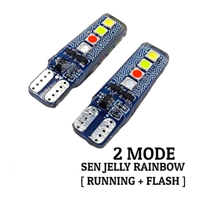 Lampu T10 Sen Senja Jelly 8 Mata LED KEDIP RUNNING RGB Lampu sein jelly Rainbow