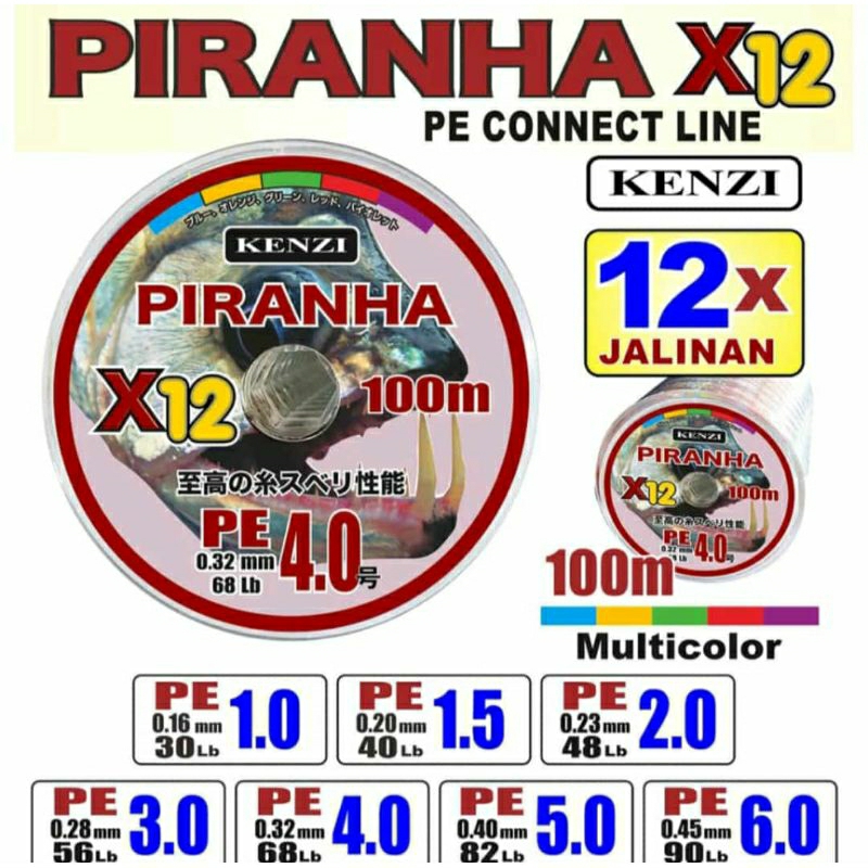 SENAR PE KENZI PIRANHA X12 MULTICOLOUR SUPER KUAT