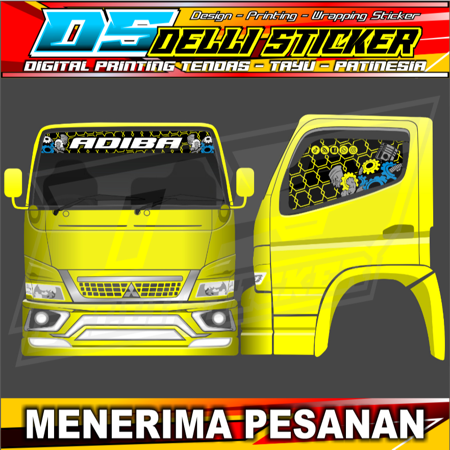 Stiker Variasi Kaca Truk Canter - Stiker Blok Decal Nyala Truk - Cut Nyala Jaring-Jaring Piston
