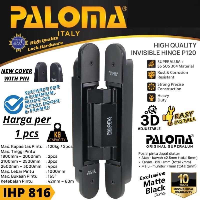 IHP 816 PALOMA INVISIBLE HINGE ENGSEL TANAM PINTU ENGSEL HITAM BLACK