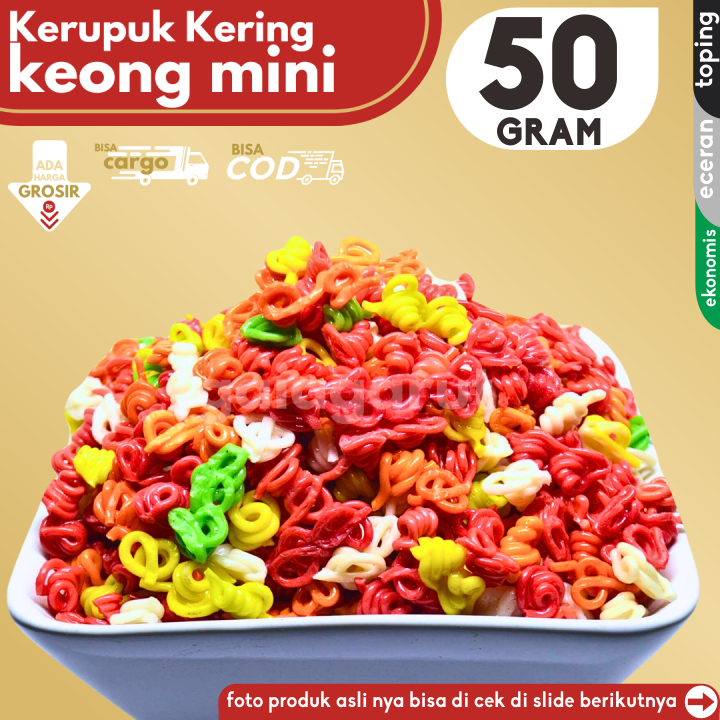 

Kerupuk Keong MINI isi 50g Bahan Seblak by GG (Bisa COD/Grosir/Kargo)