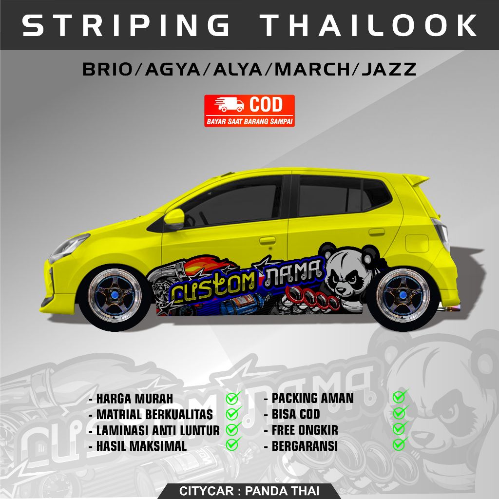 DECAL STIKER THAILOOK RACING LOOK TURBO VARIASI MOBIL BRIO AGYA ALYA MARCH JAZZ YARIS UNIVERSAL CITY
