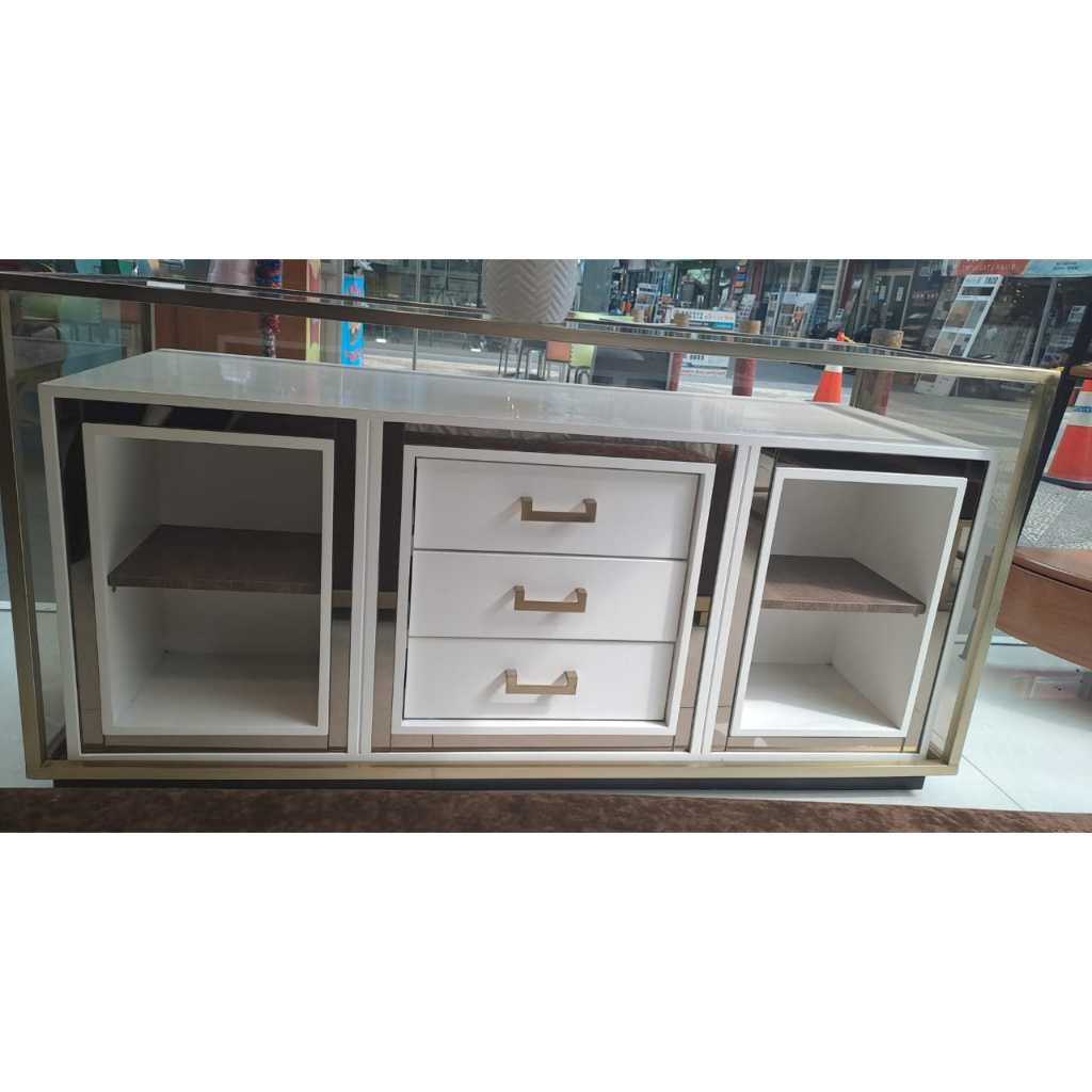 Credenza Meja TV Kaca Stainless Duco Minimalis Modern