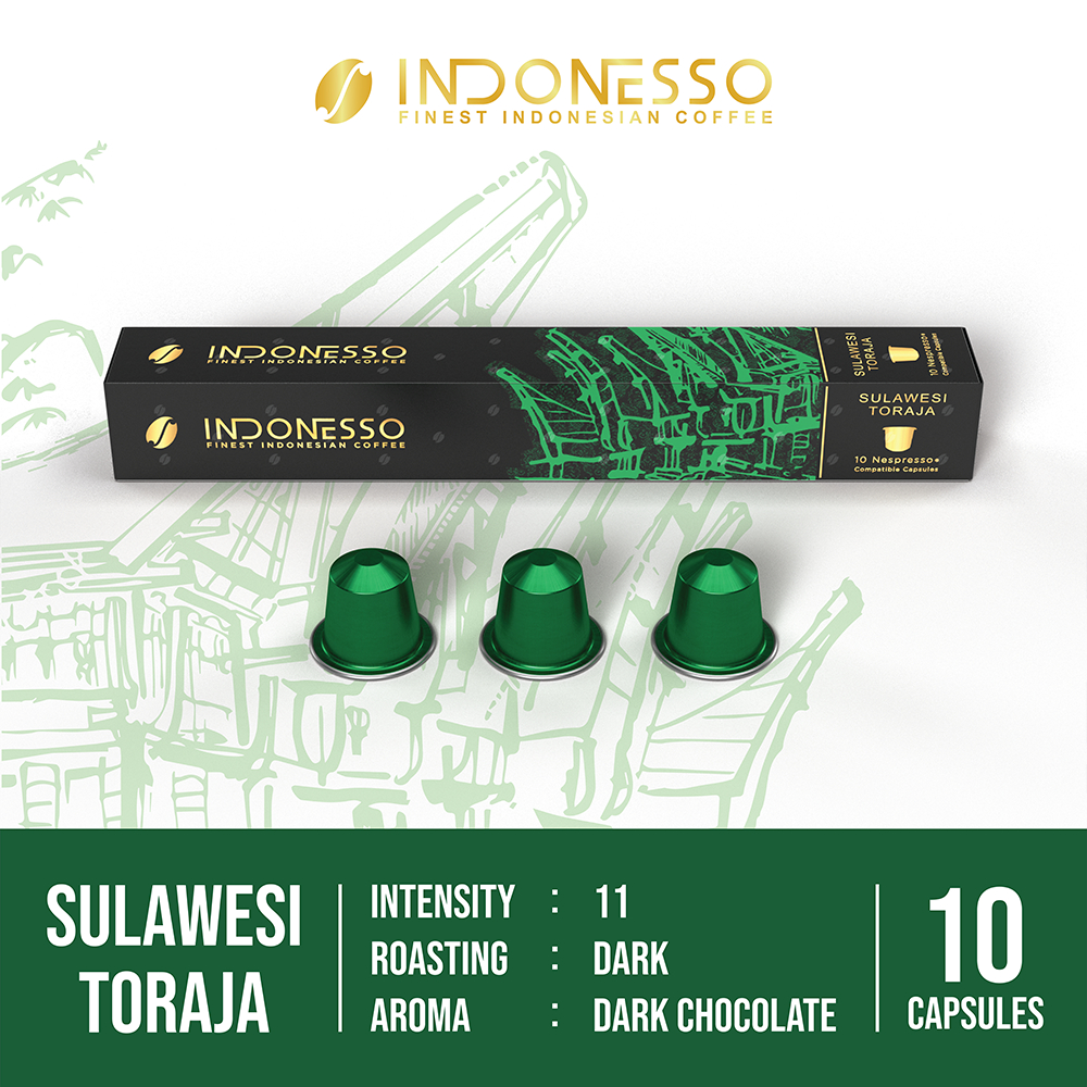 

INDONESSO Sulawesi Toraja Coffee Capsules Compatible with Nespresso Machines / Kapsul Kopi
