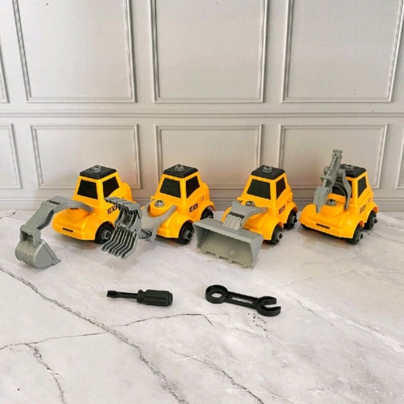 DIY Kontruksi Bongkar Pasang Isi 4 Excavator Capit buldozer drill puzzle mainan edukasi