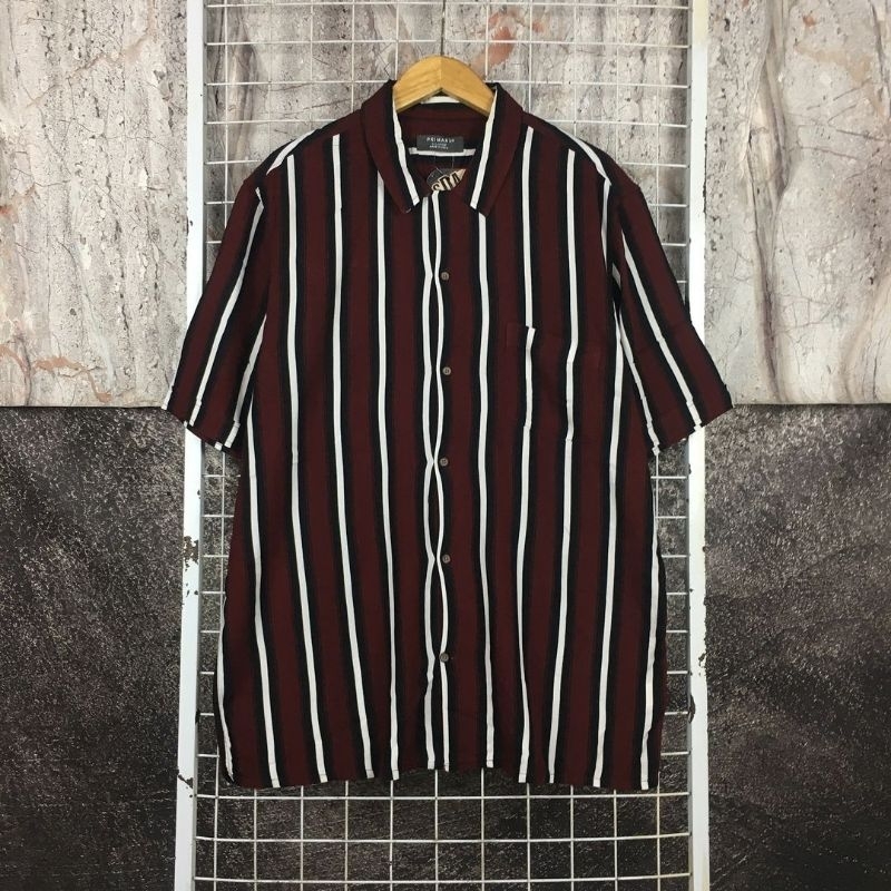Kemeja Lengan Pendek Salur Hawai Open Collar Boxy Oversized Original Primark Size XXL Big Size . SDA