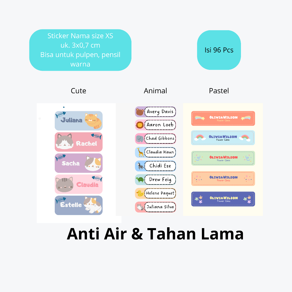 

Label Nama Untuk Alat Tulis | Sticker nama anti air | Label mini tahan air