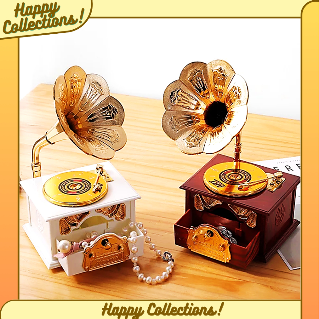 DEKORASI KOTAK MUSIK KAYU FONOGRAF ANTIK / HIASAN PHONOGRAPH MUSIC BOX VINTAGE ESTETIK / TEMPAT PERH