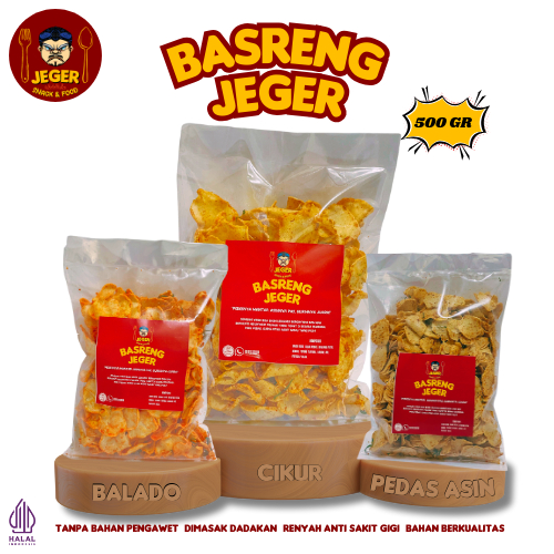 

BASRENG JEGER - 500 gr Keripik Basreng daun Jeruk