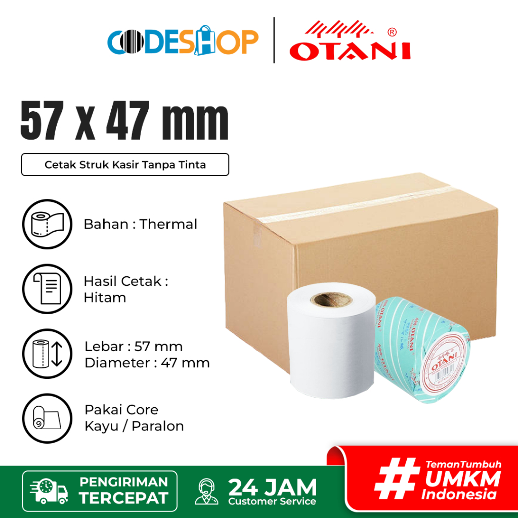 

Otani Kertas Struk 57x47 mm Printer Kasir Thermal EDC Isi 100 Roll