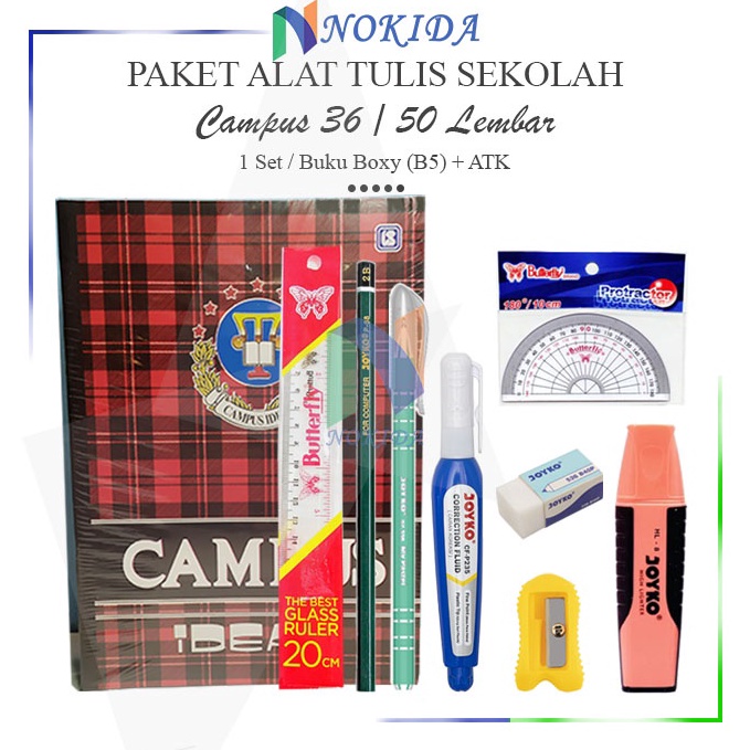 

KODE S24R Nokida 1 Set Perlengkapan Sekolah SMPSMAKuliah Paket Alat Tulis Sekolah Perlengkapan Alat Tulis Buku Tulis Campus Buku Catatan Buku Kampus 36 Penggaris Butterfly Rautan Pensil 2b Pulpen Jel Penghapus Besar Tipe X Joyko