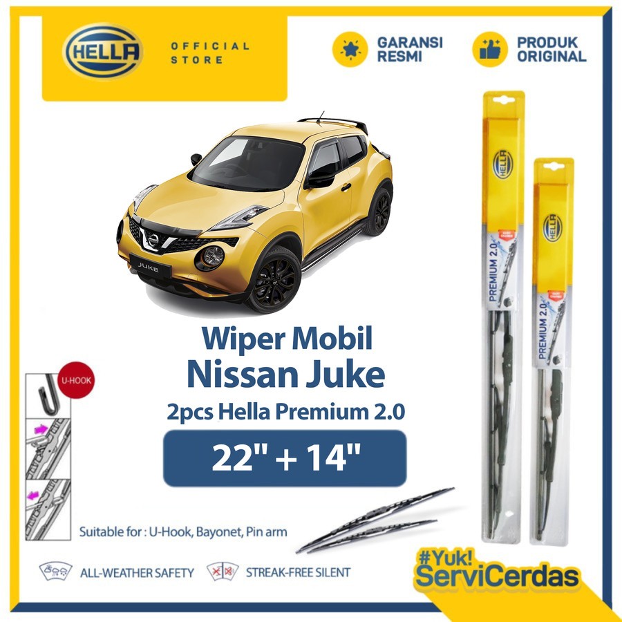 Wiper Mobil NISSAN Juke 22” + 14” (2pcs) - HELLA Premium 2.0