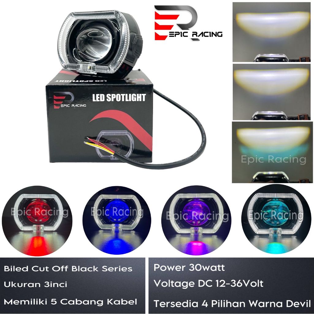 Lampu Projie Biled Cahaya Laser Cut Off 3 Inc Premium Plus Ring Shroud Devil Jauh Dekat Biled Ala Al
