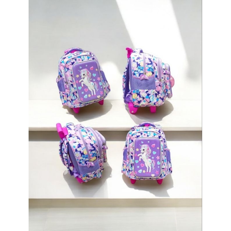tas troli anak perempuan/ tas troli ransel unicorn TK / backpack frozen tas dorong anak unicorn