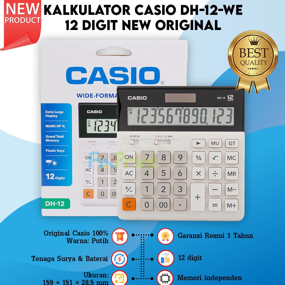 

KODE A25F Calculator Casio DH12 BK White 12 Digits Kalkulator Desktop Original