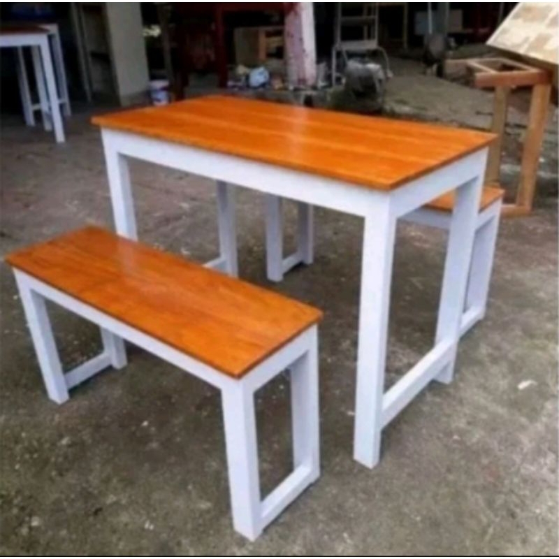 meja makan minimalis +2 kursi panjang