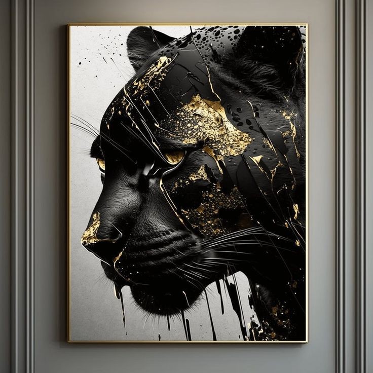 Lukisan dinding macan kumbang / black phanter modern art
