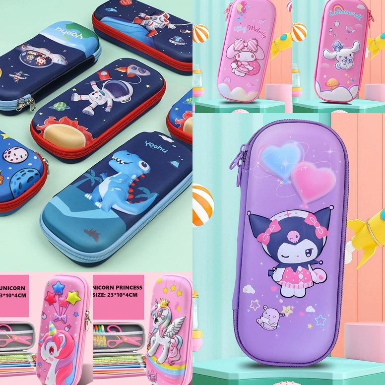 

KODE U37O ORGM Alat Tulis Sekolah Tempat Pensil Kotak Pensil 3D Timbul Bahan Eva Kokoh Motif Unicorn Dino