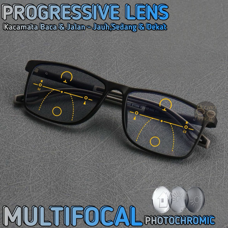 Kacamata Progresif Sporty Photochromic Trend Pria | Kacamata Baca dan Jalan | Kacamata Baca Plus Pri