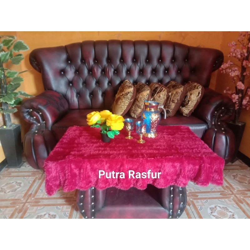 taplak meja rumbai polos / taplak meja rumbai ruang tamu / taplak meja rumbai polos bulu rasfur