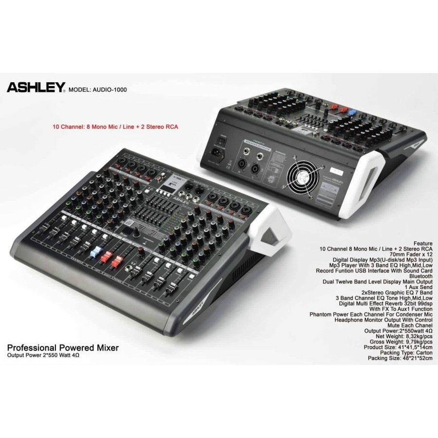 POWER MIXER 10 CHANNEL ASHLEY AUDIO1000 AUDIO 1000 1100watt ORIGINAL