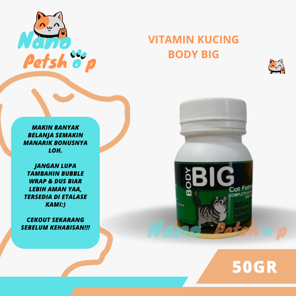 Vitamin Kucing - BODY BIG CAT 50gram Vitamin Kalsium & Penggemuk Kucing