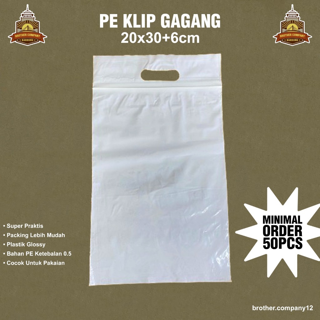 PE Klip Gagang 20x30+6 Putih Susu Plastik Ziplock/Plastik Handel/Plastik Klip/Plastik packing bajuPE