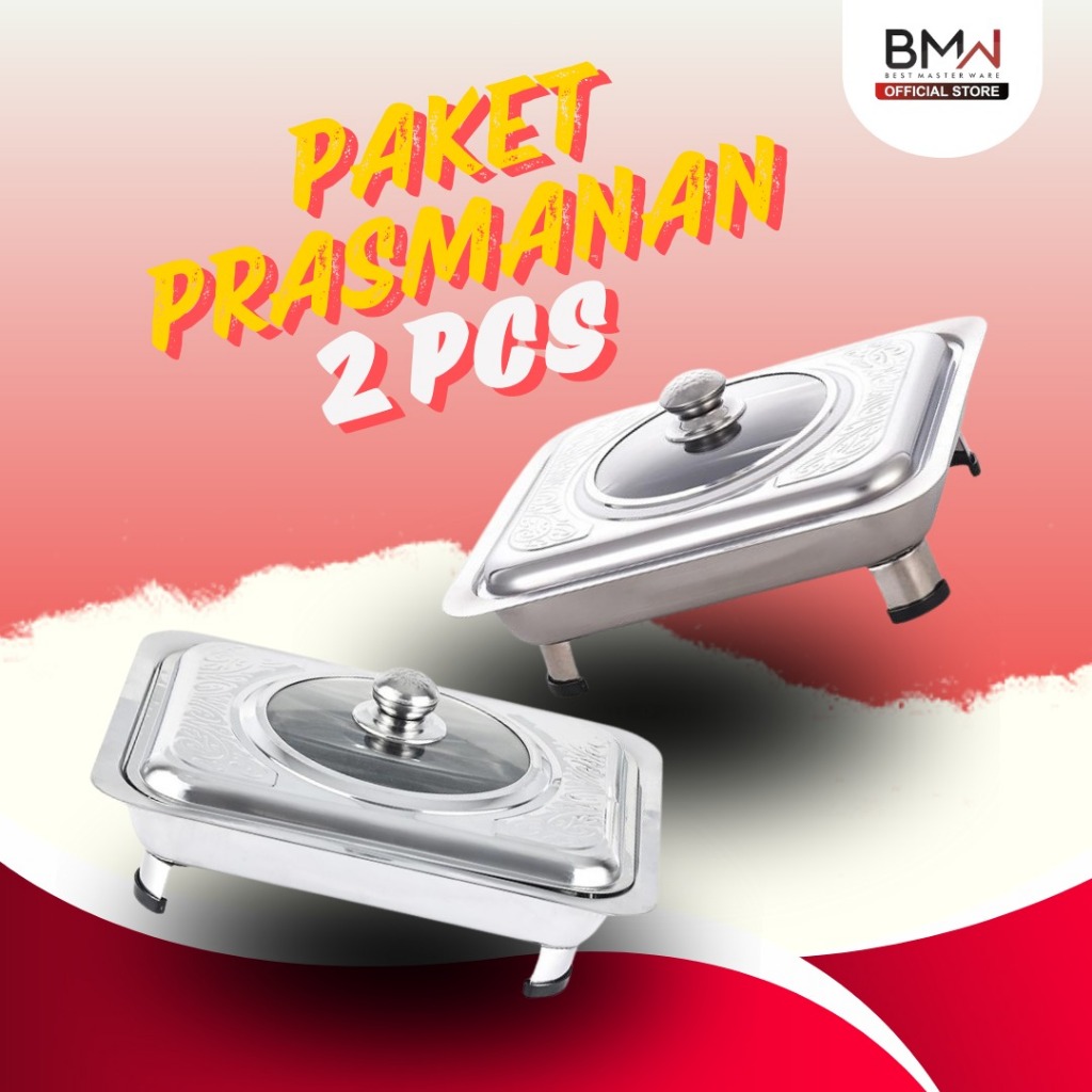 BMW Kitchenware - 2 Pcs Prasmanan Tempat Wadah Lauk Tutup Kombinasi Set Chafing Dish Fast Food Kombi
