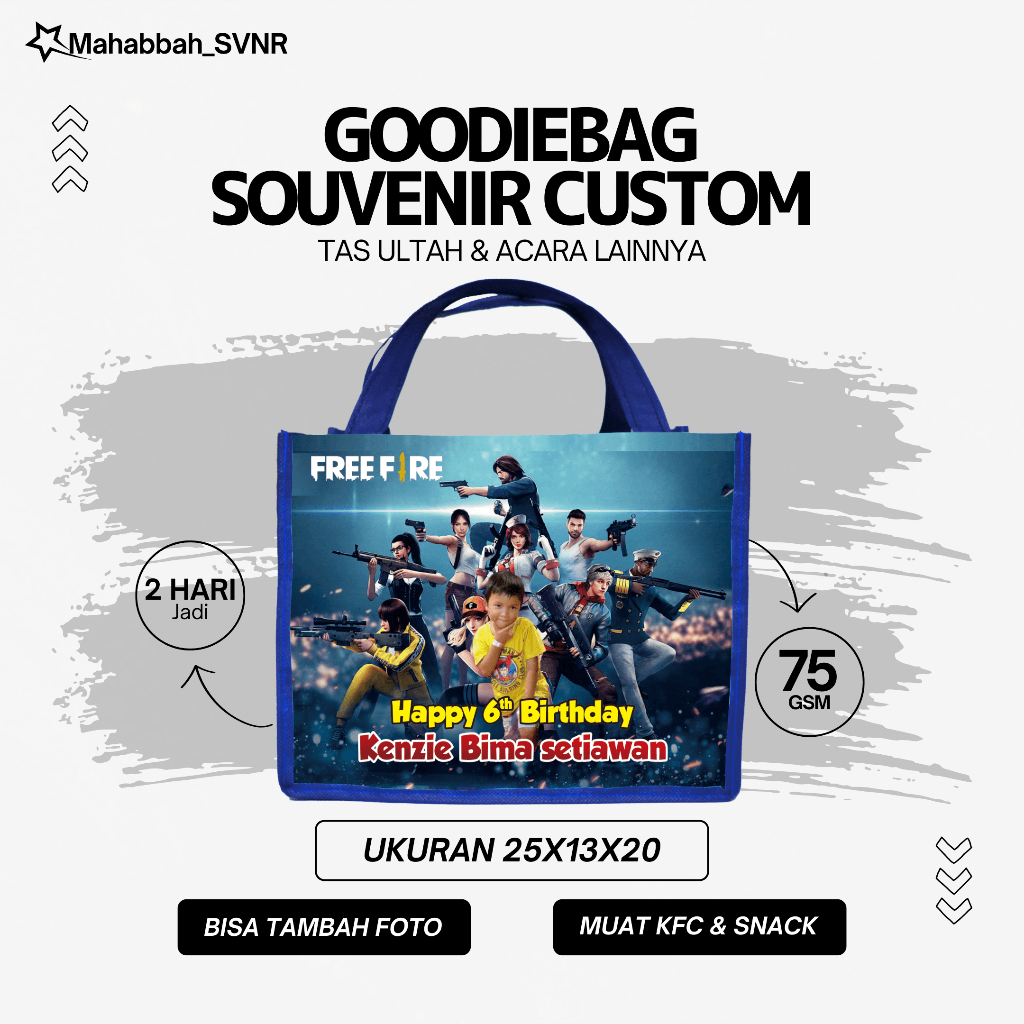

Tas Goodie bag pembungkus bingkisan ulang tahun model kartun free fire