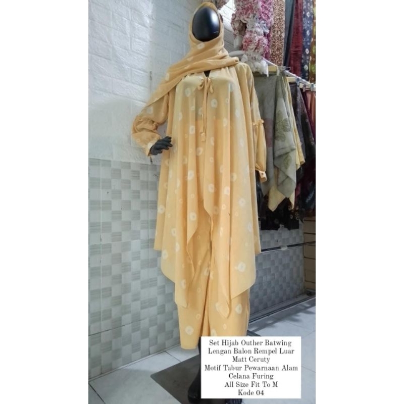 Set Hijab Celana+Outher Batwing Tabur Pewarnaan Alam Jumputan Handmade