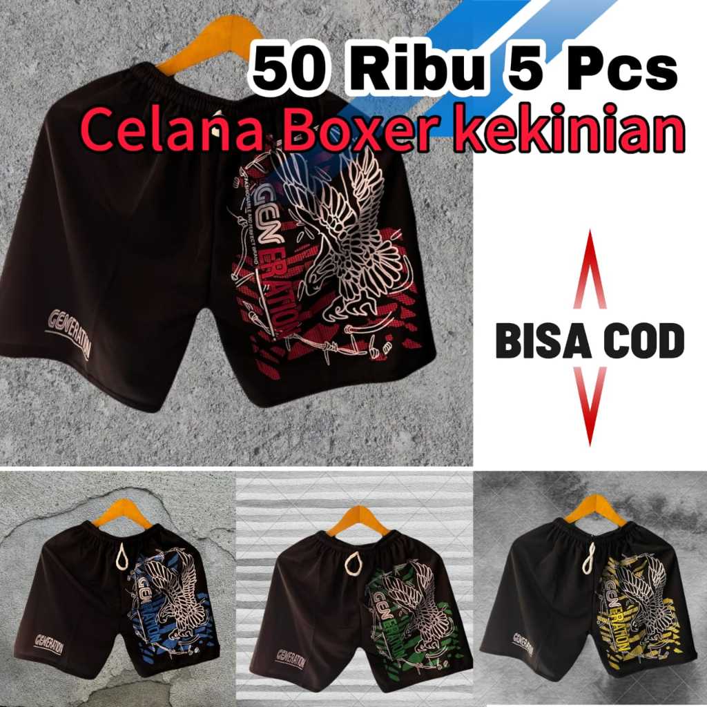 Paket 5 pcs celana pendek boxer premium Anak pria wanita kolor hitam polos motif