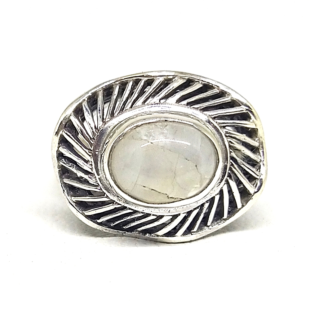 Cincin Ring Perak Silver Bali Asli 925 Bunbun Lebar Batu Akik Moonstone Biduri Bulan Bunga Miring Wa