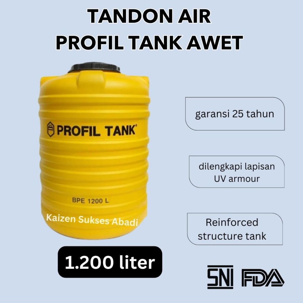 Tandon tangki toren air profil tank plastik BPE 1200 1500 1000 Liter kuning kualitas penguin termura