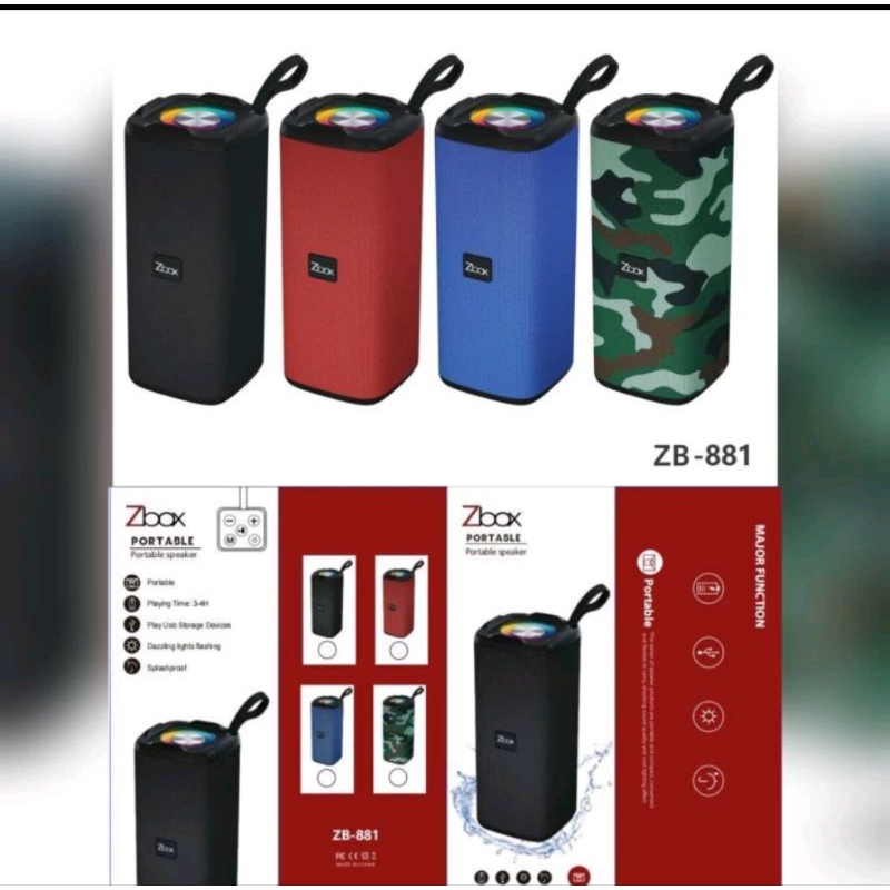 Speaker bluetooth portable wireless Zbox ZB-881+LED Streo Super BASS