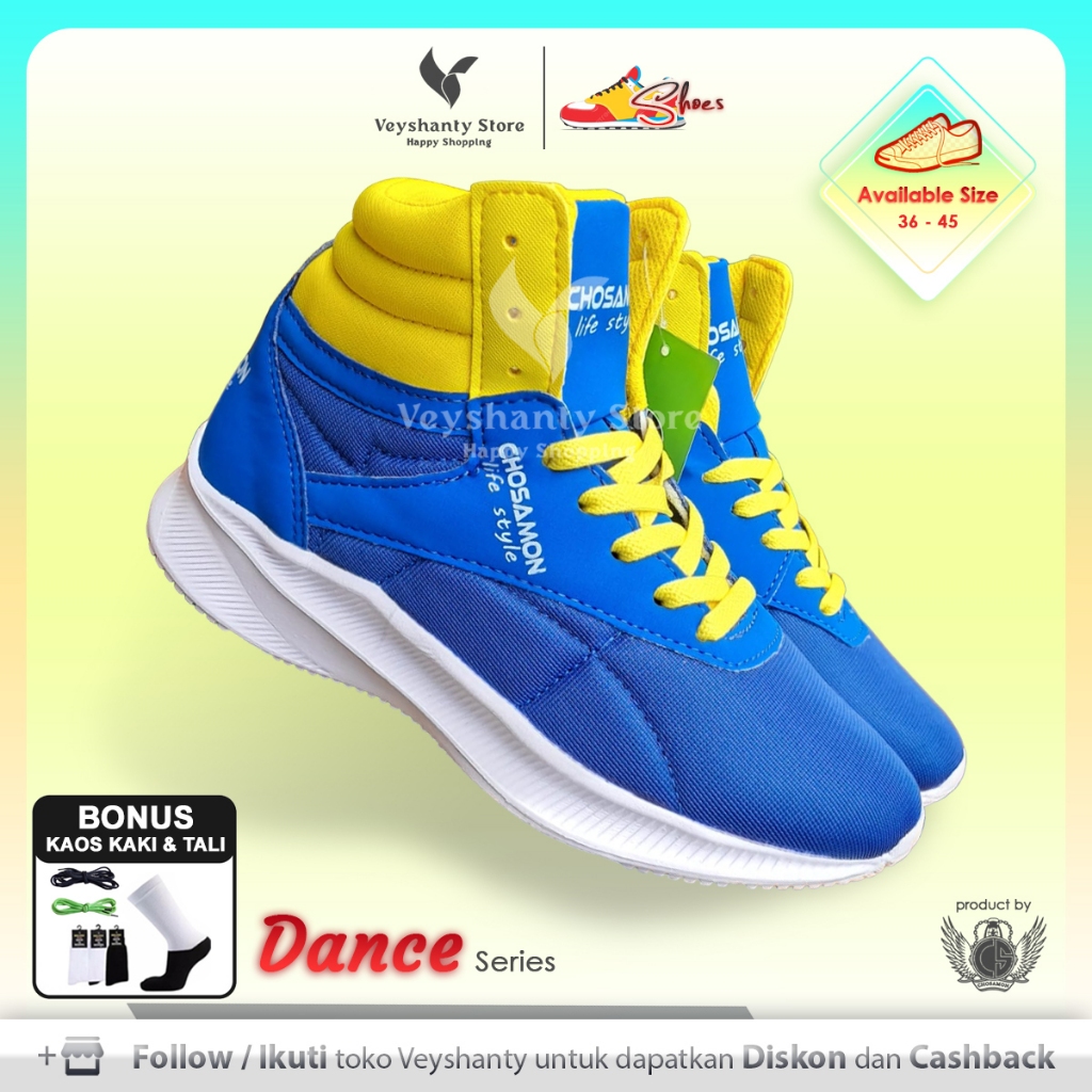 [VEYSHANTY] Sepatu Pria Wanita CS Dance Premium Quality - Warna Biru Atas Kuning | Casual | Sport | 