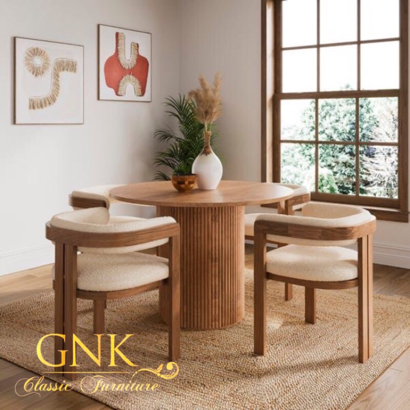 set meja makan terbaru kayu jati minimalis / meja makan bulat minimalis