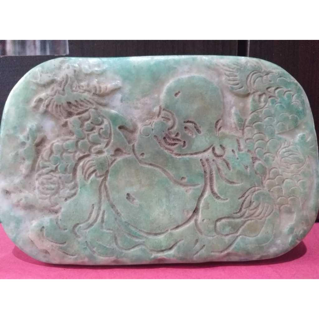 Giok Dinasti Ming / Qing Gambar Budha Julai / Budha Keberuntungan - Natural